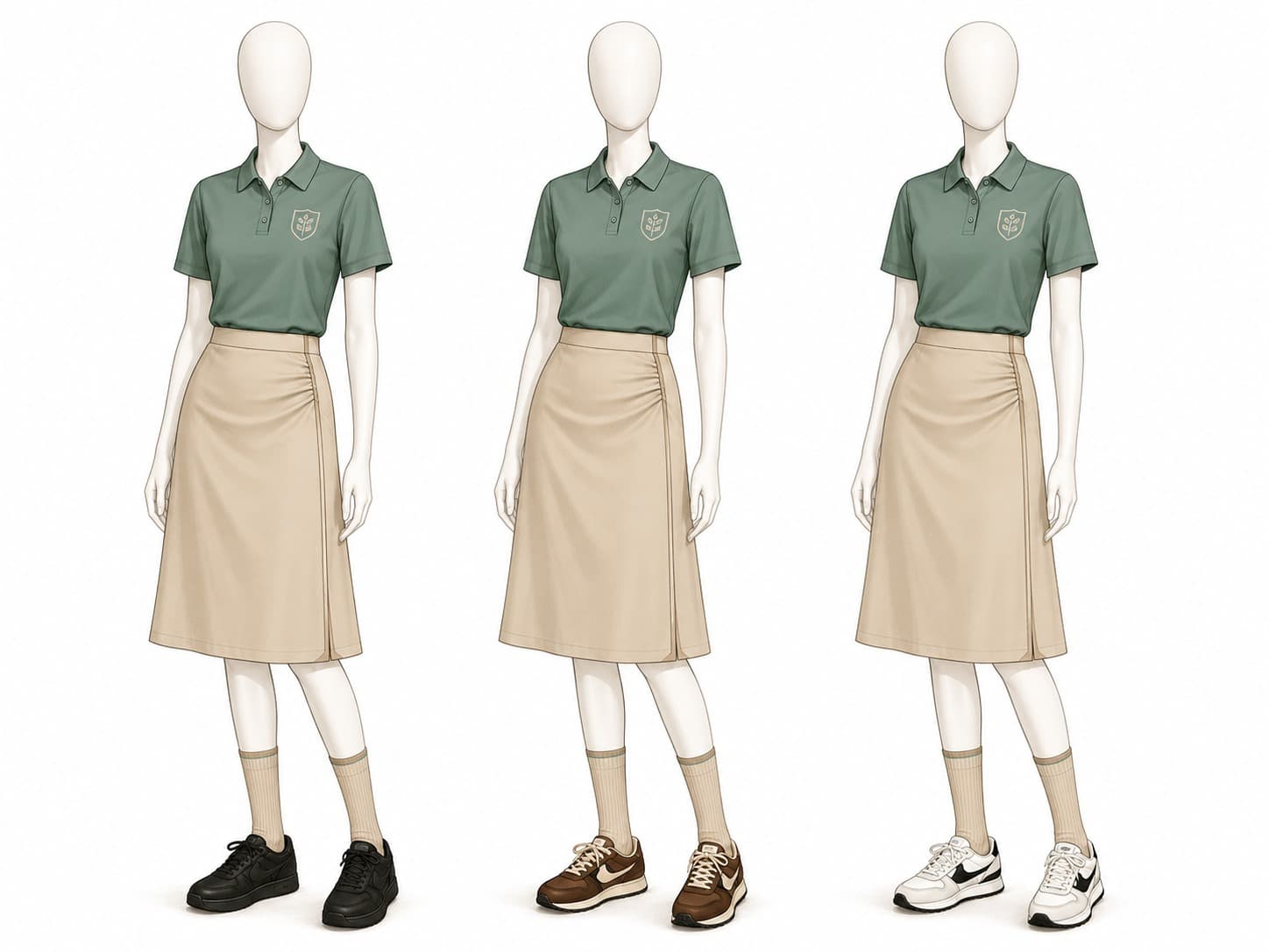 Uniforme femenino institucional con enagua beige