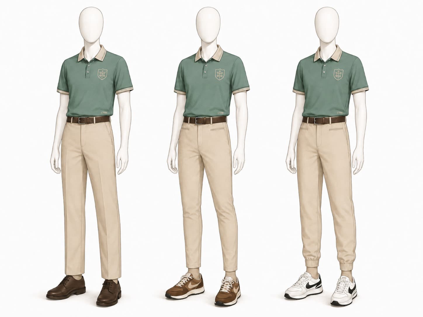 Uniforme masculino institucional con pantalón beige